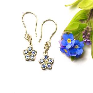 Gemstone Flower Inspired Earrings: White gold sapphire forget me not earrings