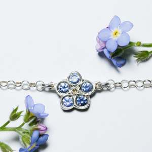 Silver Bracelets: Sapphire and yellow diamond forget me not bracelet