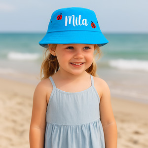 Personalised Items: Personalised Ladybug Kids Bucket Hat - Custom Sun Hat Pink Blue Sage