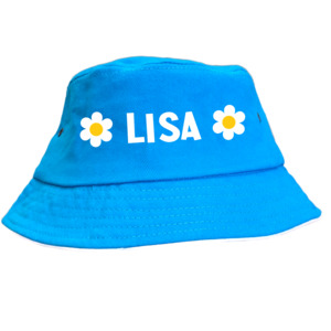 Personalised Items: Personalised Blue Flower Kids Bucket Hat - Custom Sun Hat NZ