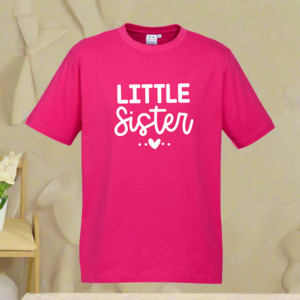 Brother Sister Tees: Little Sister Tee - Fuchsia Pink - Sibling Announcement T-Shirt NZ
