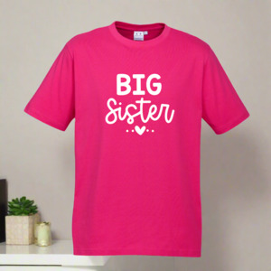 Brother Sister Tees: Big Sister Tee - Fuchsia Pink - Sibling Announcement T-Shirt NZ