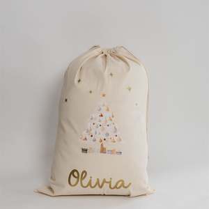 Personalised Whimsical Xmas Tree Santa Sack - Custom Christmas Gift Bag NZ