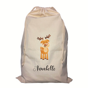 Personalised Reindeer Santa Sack - Custom Christmas Gift Bag NZ