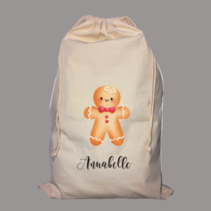 Personalised Gingerbread Man Santa Sack - Custom Christmas Gift Bag NZ