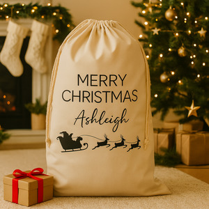 Personalised Santa and Sleigh Santa Sack - Custom Christmas Gift Bag NZ