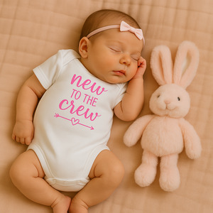 Pink Baby Welcome Bundle - Bunny Soft Toy & New to the Crew Onesie