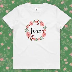 Fourth Birthday Floral Wreath T-Shirt - Four Years Old Milestone Outfit