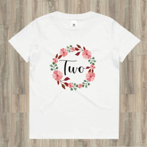 Age Tees: Second Birthday Floral Wreath T-Shirt - Two Years Old Milestone Outfit