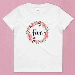Age Tees: Fifth Birthday Floral Wreath T-Shirt - Five Years Old Milestone Outfit