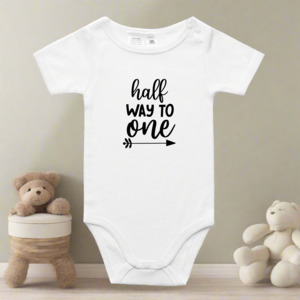 Half Way To One Onesie - 6 Month Milestone Baby Outfit