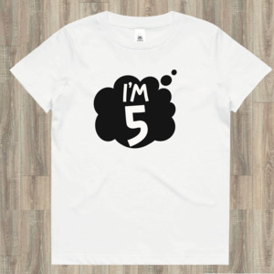 Fifth Birthday T-Shirt - I'm 5 Years Old (White, Pink or Blue)