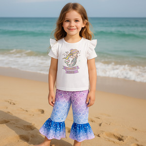 Mermaid Summer Outfit for Girls – 2 Piece Tee & Flared Pants
