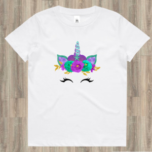 Themed Tees: Unicorn Face Tee - Mermaid Theme - Girls Magical T-Shirt NZ