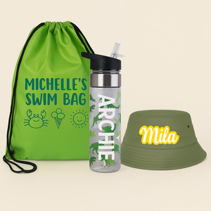 Back To School: Personalised Kids Swim Bundle NZ – Bag, Bottle & Hat Set