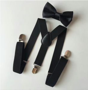Boys Special Occasion Clothes Accessories: Black Suspenders and Bow Tie Set