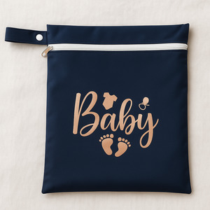Navy Blue Waterproof Baby Wetbag with Rose Pink Design