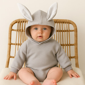 All Holidays: Pink or Grey Bunny Ears Baby Onesie - Adorable Hooded Romper NZ