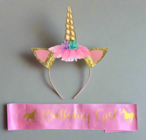 Birthday Girl Unicorn Set - Headband & Sash Party Accessories NZ