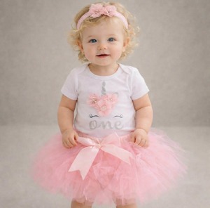 Products: Girls 1st Birthday Unicorn Outfit - Onesie, Tutu & Headband Set