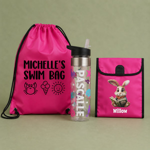 Back To School: Personalised Pink School Bag Bundle NZ – Swim Bag & Bottle