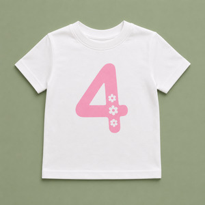 Pink Floral Number 4 Birthday Tee