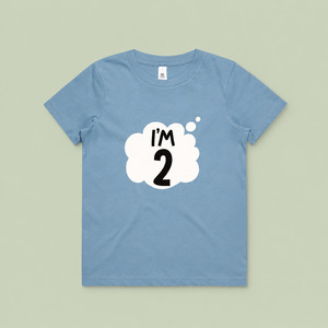 Age Tees: Second Birthday T-Shirt - I'm 2 Years Old (White, Pink or Blue)