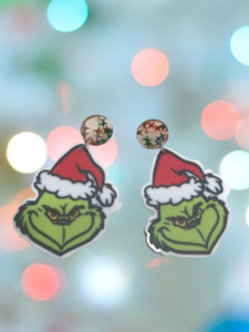 Christmas earrings - Grinch with Santa hat
