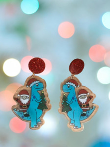 Products: Christmas earrings - Santa and blue dinosaur