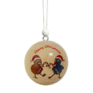 Christmas Bauble Natural Dancing Kiwi And Pukeko