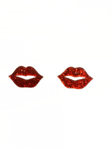 Glittery red lips stud earrings