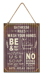 Products: Bathroom rules - corrugated metal sign (30x40cm)