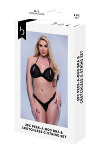 2pce Peek-A-Boo Bra & G-string