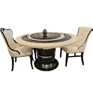 Dining Table: Nuoro Round Marble Dining Table Floor Clearance！