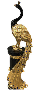 Decor: Peacock Ornaments - Black/Golden with Blue Glass Diamonds decoration