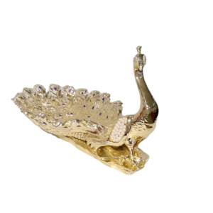 Decor: Peacock Ornament Fruit Plate - Gold/Blue