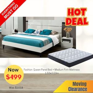 Bed Room: Granville Queen Bed Frame & Lucy Mattress Combo Bed Set- Stock Clearance