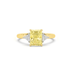 Yellow Radiant and Trilliant Diamond Trilogy Engagement Ring