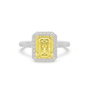 Yellow Emerald Diamond Halo Engagement Ring