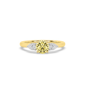 Yellow Round and Pear Diamond Trilogy Engagement Ring