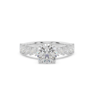 Round with Marquise Diamond Band Engagement Ring