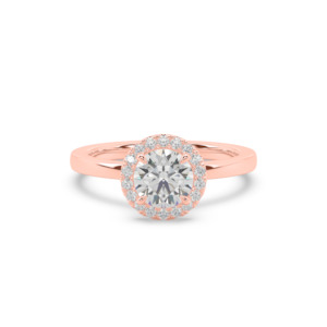 Round Diamond Halo & Gold Band Engagement Ring