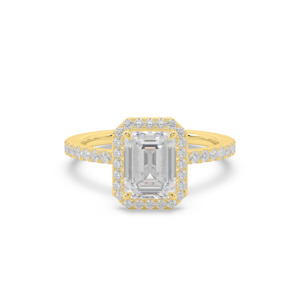 Halo Engagement Ring: Emerald Diamond Halo Engagement Ring