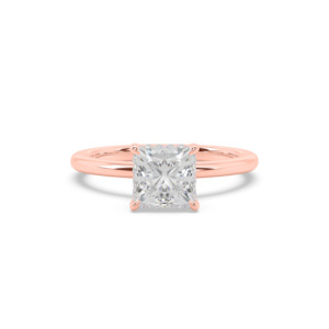 Solitaire Engagement Ring: Princess Hidden Diamond Halo Engagement Ring