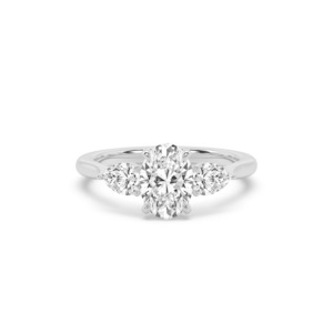 Oval and Pear Diamond Trilogy Engagement Ring