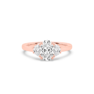 Trilogy Engagement Rings: Oval and Half Moon Diamond Trilogy Engagement Ring