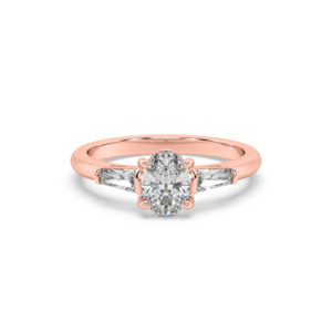 Oval and Baguette Diamond Trilogy Engagement Ring