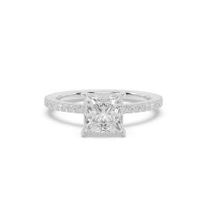 Diamond Band Engagement Rings: Princess Diamond Hidden Halo & Band Engagement Ring