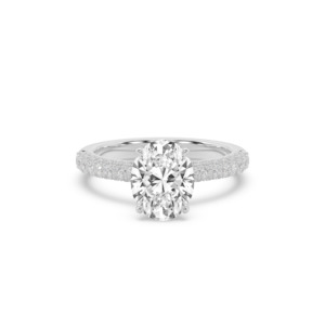 Diamond Band Engagement Rings: Oval Hidden Halo & Honeycomb Set Diamond Band Engagement Ring