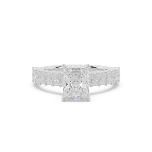 Diamond Band Engagement Rings: Radiant with Radiant Diamond U-Prong Band Engagement Ring